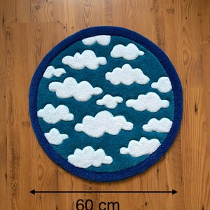 Cloud Tufted Rug, Sky Round Area Rug, Cute Nursery Decor, Kids Room Rug, Blue Bathroom Rug, Handmade Aesthetic Carpet, Housewarming Gift image 3