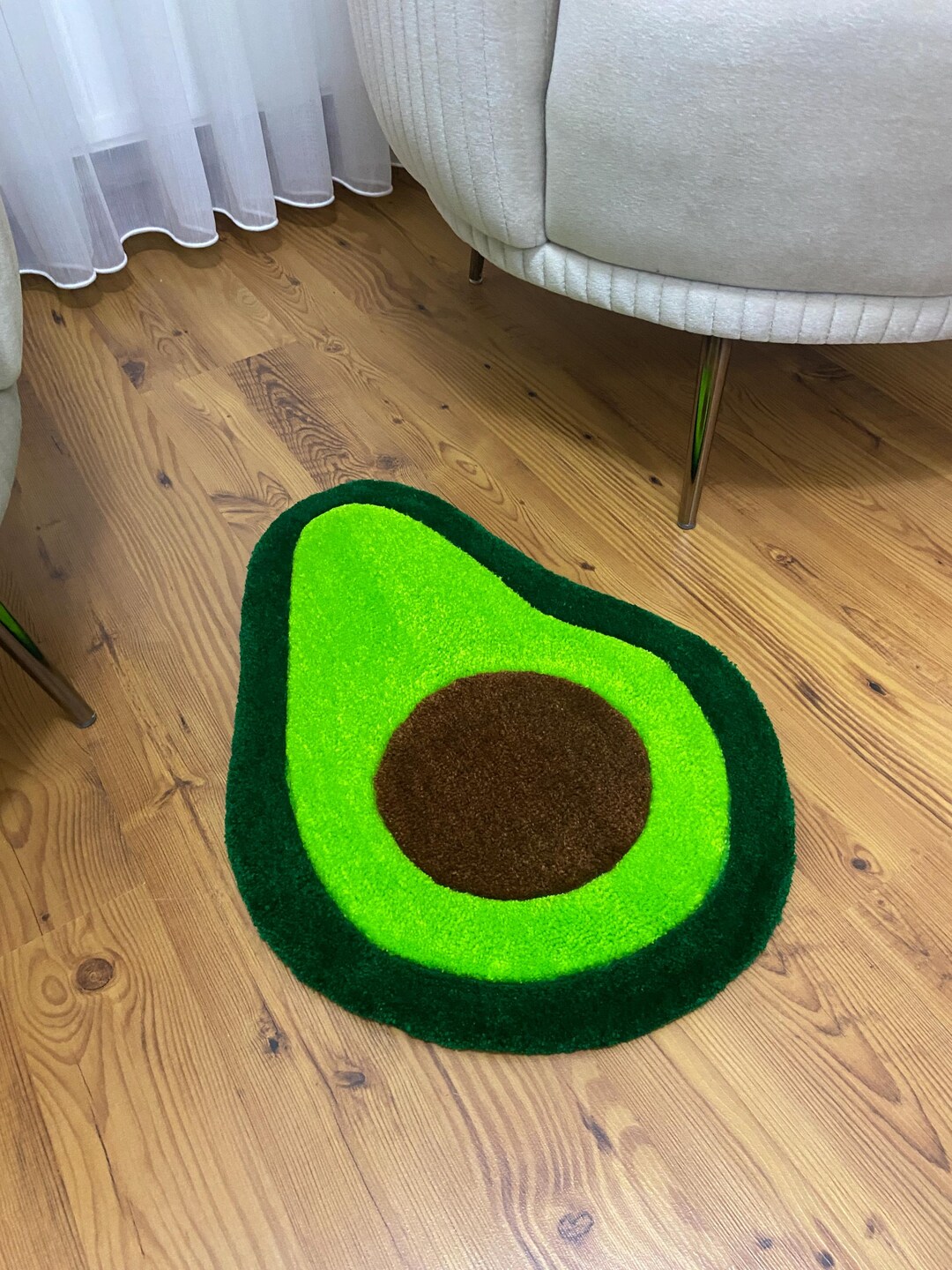 Handmade Avocado Tufted Rug, Fun Food Themed Floor Accent, Cozy Green ...