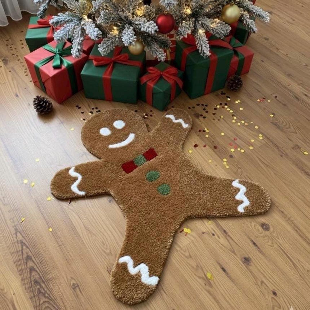 Handmade Tufted Gingerbread Man Rug, Cozy Christmas Floor Decor ...