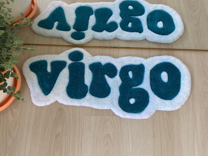 Virgo Rug Rats Handmade Blue Virgo Zodiac Tufted Rug, Cozy Virgo Sign Rug, Unique ...
