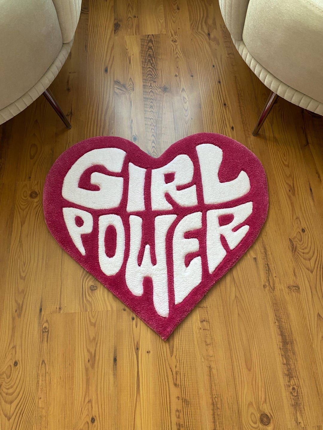 Power Rug Pink Heart Girl Power Rug / Handmade Tufted Carpet, Feminine Room Decor ...