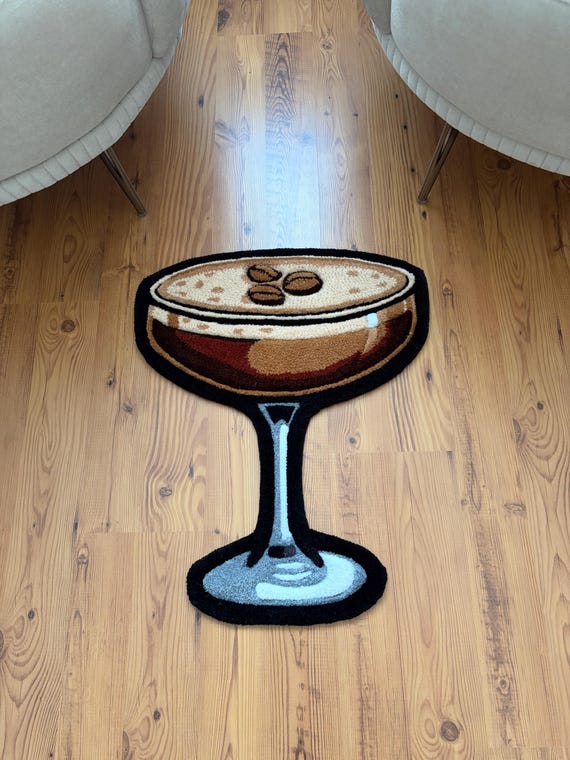 Espresso Martini Tufted Rug, Cocktail Glass Rug, Coffee Lover Gift, Bar Cart Decor, Funky Kitchen Rug, Wall Hanging, Handmade Area Rug