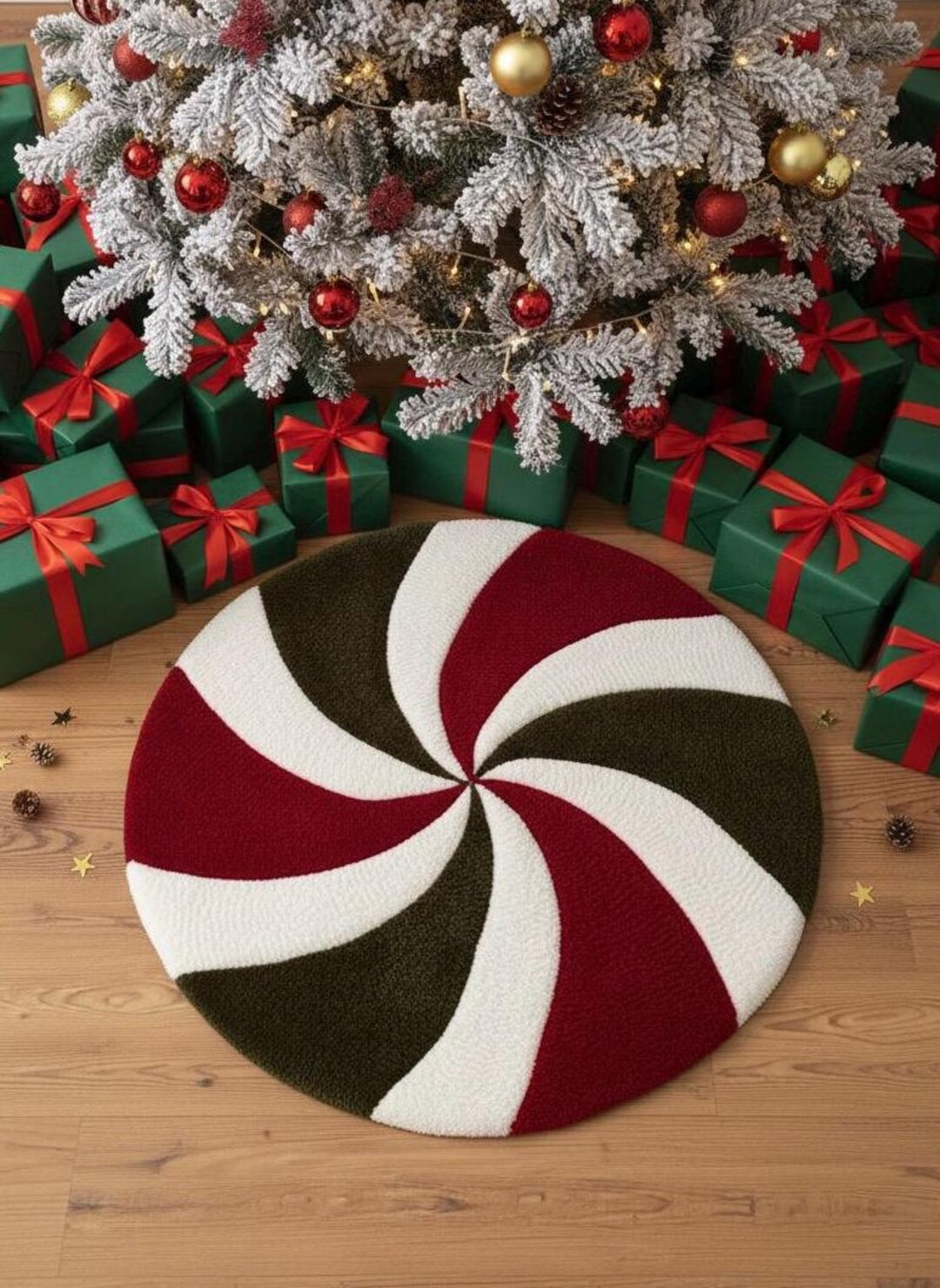 Handmade Christmas Peppermint Tufted Rug, Red Green White Christmas ...