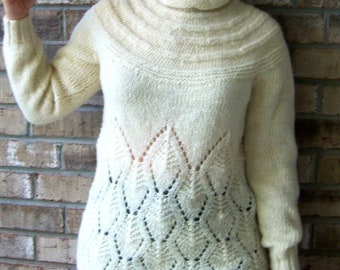 Hand knitted wool sweater white warm designer felted pullover 100% wool winter clothing womens clothing warm cardigan MADE to ORDER