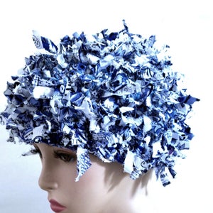 Hoed voor vrouwen katoenen hoed funky hoed unieke haak creatieve blauwe hoed chemo katoenen hoed boho gewijzigde couture gereconstrueerd