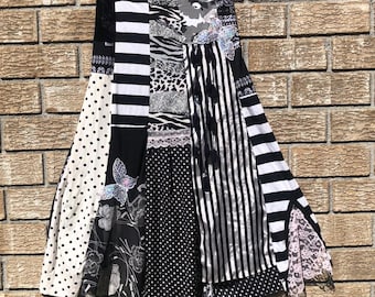Altered Couture Boho Skirt Festival Clothing Bohemian Reporposed Wearable Art Clothing Black Skirt