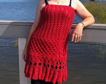 Sexy hand crochet red strapless dress mini dress  beach cover up summer clothing statement red dress formal dress cocktail