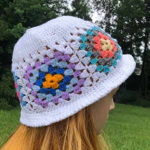 Women&#39;s hand crocheted cloche hat  bohemian hat bucket fedora slouchy hat granny square hat