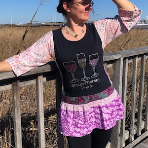 Refashioned tunic upcycled top bohemian dress eco clothing altered couture summer top lagenlook tunic altered dress cotton top