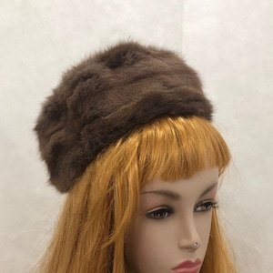 Vintage Mink Pillbox Hat 960s Genuine Mink Flat-Cap Style Hat  Mink Fur Accessory