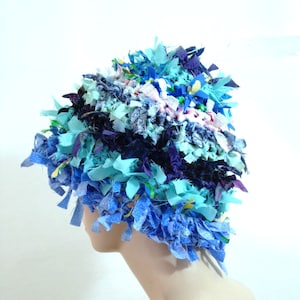 Crazy boho hoed gehaakte hoeden voor vrouwen funky hoed vod blauwe zomer hoed statement hoed cool gekke hoed beanie cloche hoed shabby chique denim hoed