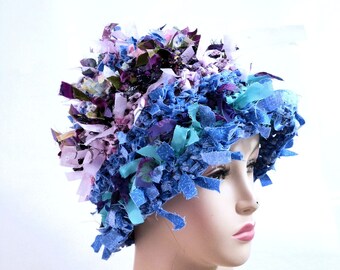Crazy boho hat crochet hat hats for women funky hat rag hat statement hat cool crazy hat beanie cloche hat shabby chic denim hat