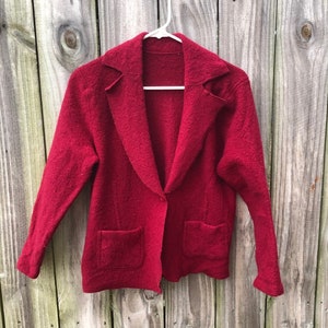 Wool cardigan vintage wine red L cardigan warm winter sweater felted cardigan red coat image 1
