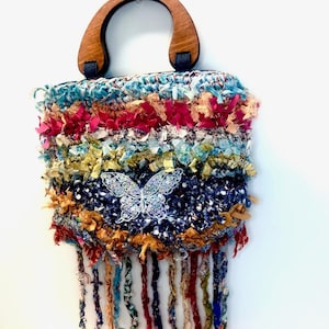 Hand made purse, boho bag, handbag, rag bag, shabby chic bag, fringed bag, purse,  tote, designer handbag, gift under 75