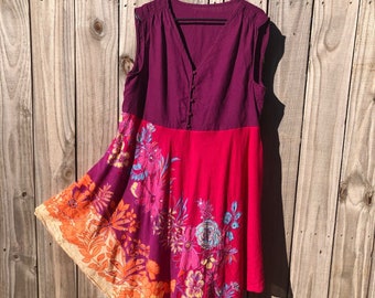 Linen XL dress cotton dress summer long dress upcycled clothing refashioned clothing purple dress altered festival wear bohemian long dress