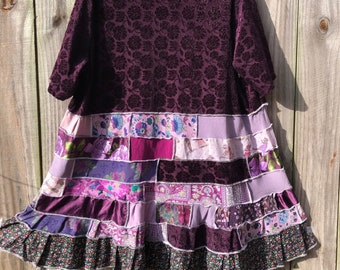 Women's Upcycled Boho Puple Tunic XXL Shabby Chic Country Bohemian Junk Gypsy Style Recycled Repurposed Festival Clothing Patchwork dress