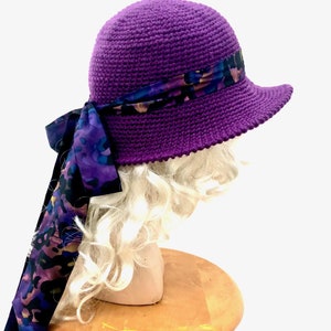 Paarse hoed gehaakte muts geklede muts met strik brede rand flapper bucket womens fedora festival kleding gebreide muts modevak