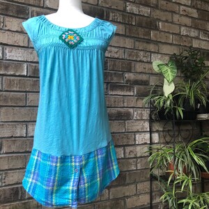 Ladies L Upcycled Free Flowing Teal Summer XL Tank Dress, Upcycled Clothing, Boho, Bohemian, Turquoise  Clothing Tunic  Plus SIze
