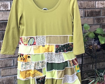 Upcycled Bohemian Dress Shabby Chic Country Boho Junk Gypsy Style Recycled Repurposed Festival Clothing Patchwork artsy dress refashioned