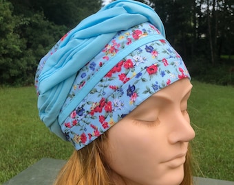 Summer hat for women cotton chemo hat beanie slouchy  beanie tam fabric slouch hat lightweight fabric hat for summer sky blue hat boho hat