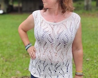 Hand knit lace Sweater L top cotton crochet tunic lace sweater  womens clothing  bohemian clothing white knit summer sweater white top