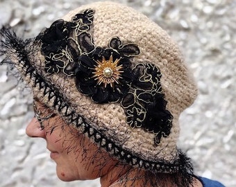 Unusual handmade crochet hat cloche  bucket hats for women fedora statement hat womens hat trendy flower hat slouch hat flapper beanie