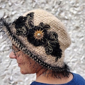 Unusual handmade crochet hat cloche bucket hats for women fedora statement hat womens hat trendy flower hat slouch hat flapper beanie image 1