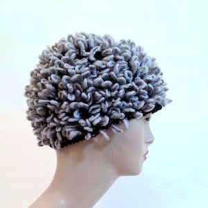 Women's hat gray beanie winter warm hat boho unique hat crochet  hat one of a kind knit hat slouch hat bucket hat fedora