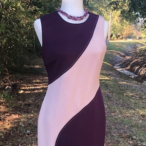 Vintage Calvin Klein cocktail business sleeveless dress mini fitted purple dress party dress