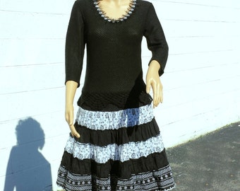 Vestido de mujer, vestido blanco y negro, vestido de algodón, vestido casual de primavera para mujer, estilo retro.