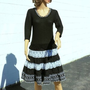 Vestido de mujer, vestido blanco y negro, vestido de algodón, vestido casual de primavera para mujer, estilo retro.