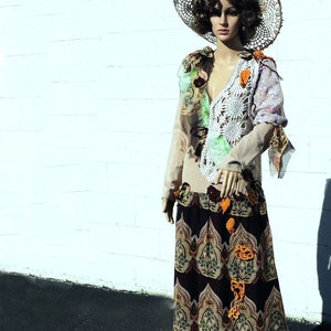 Upcycled clothing boho dress tunic refashioned urban chic romantic silk dress altered couture artistic repurposed dress bohemian shabby chic