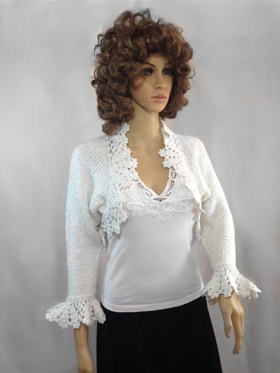 Warm winter shrug long sleeves hand knitted snow white shrug cape poncho  wrap vest boho shrug loose knit bolero