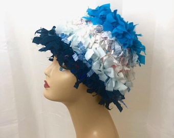 Crochet crazy hat  for women funky hat rag hat statement hat cool boho hat crazy hat beanie for women cloche hat festival clothing blue hat