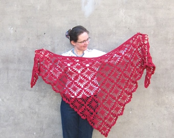 Big raspberry crocheted shawl, lace shawl, crochet shawl, wrap, stole, scarf