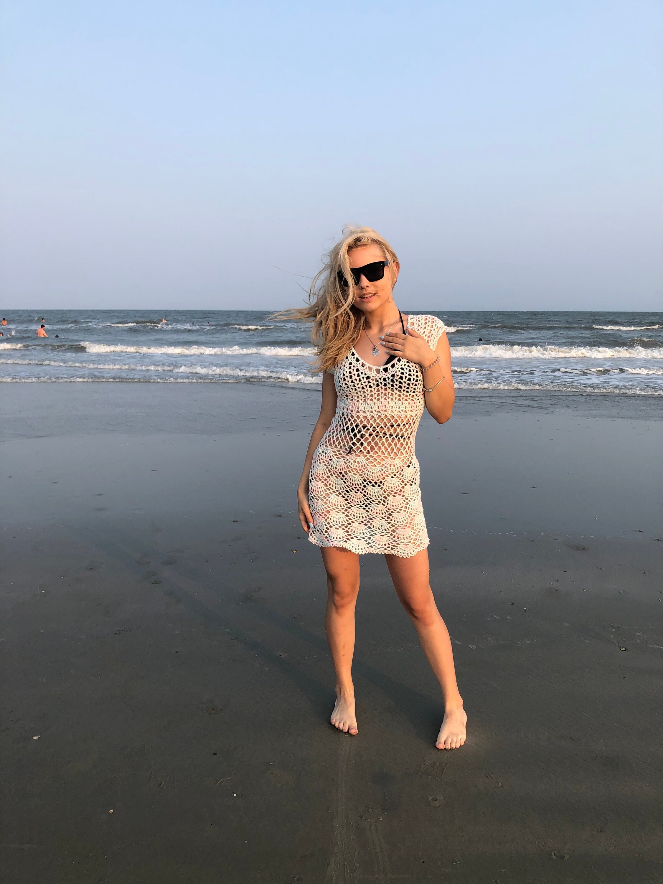 crochet knit beach mini dress in toffee Sexy Hand Cover up Summer Clothing Boho Top Gypsy Loose Tunic Sweater Print_Tennis
