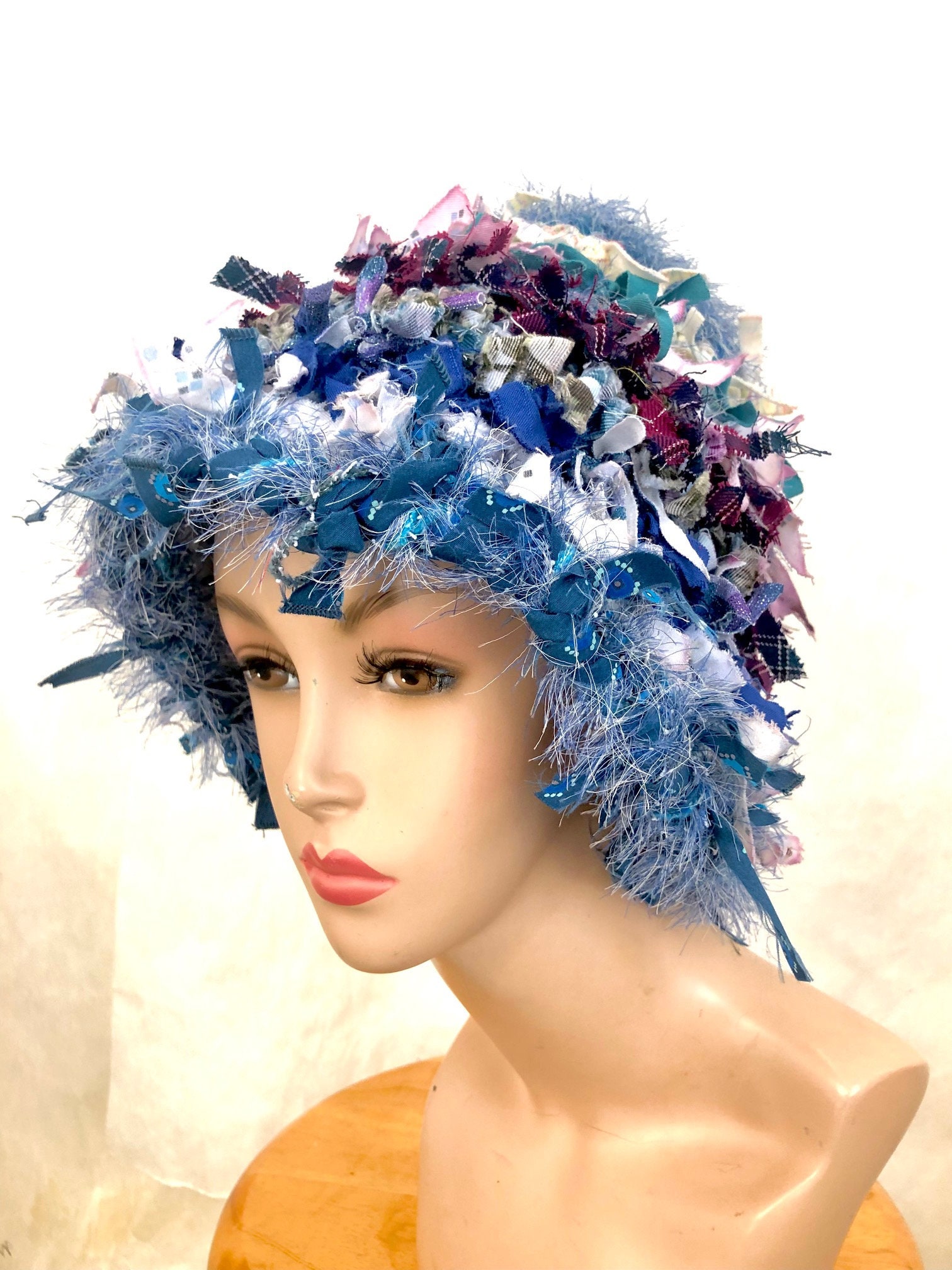 Funky Hat Cloche Couture Hat Dressy Blue Hat Creative  display picture 2