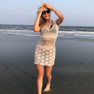 Sexy hand crochet dress mini beach cover up summer clothing boho top gypsy loose knit tunic sweater image 3