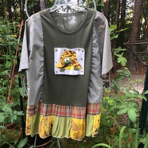 Women's Upcycled Boho Tunic XXL Shabby Chic Country Plus size Bohemian Gypsy Style Recycled Repurposed Festival Clothing Patchwork dress