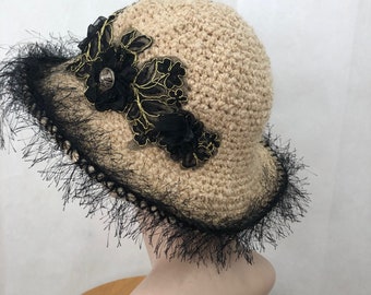Crochet cloche hat for women dressy trendy hat bucket flapper hat wide brim hat couture hat millinery statement hat bohemian festival hat