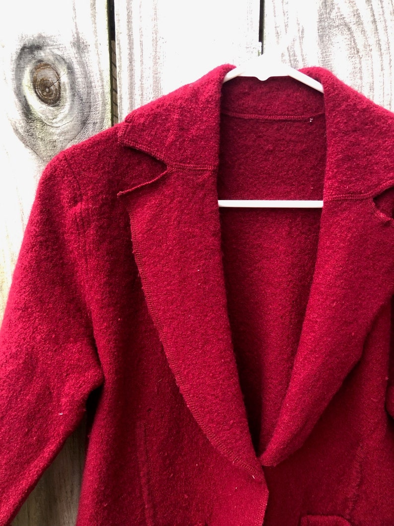Wool cardigan vintage wine red L cardigan warm winter sweater felted cardigan red coat image 3