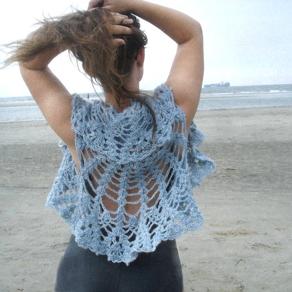 Crochet shrug capelet bolero stole in blue