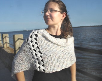 Hand knit poncho sweater capelet white sweater stole shrug