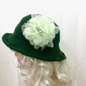 Women\'s Wide-Brim Sunflower Fedora Hat - Sage Green Wide Brim Floral Sun Hat - Sassy Lassie main image 3