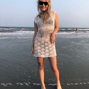 Sexy hand crochet dress mini beach cover up summer clothing boho top gypsy loose knit tunic sweater image 6