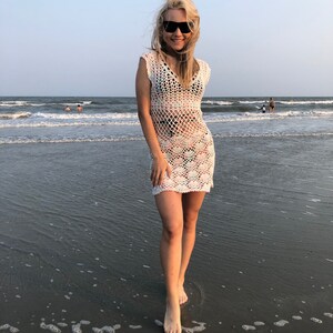 Sexy hand crochet dress mini beach cover up summer clothing boho top gypsy loose knit tunic sweater image 7