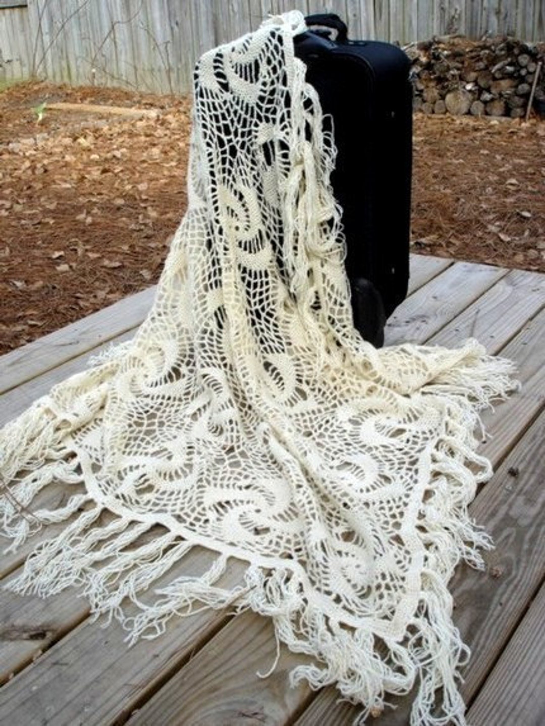 Squared Crochet Shawl off White Stole Wrap Afghan Blanket - Etsy