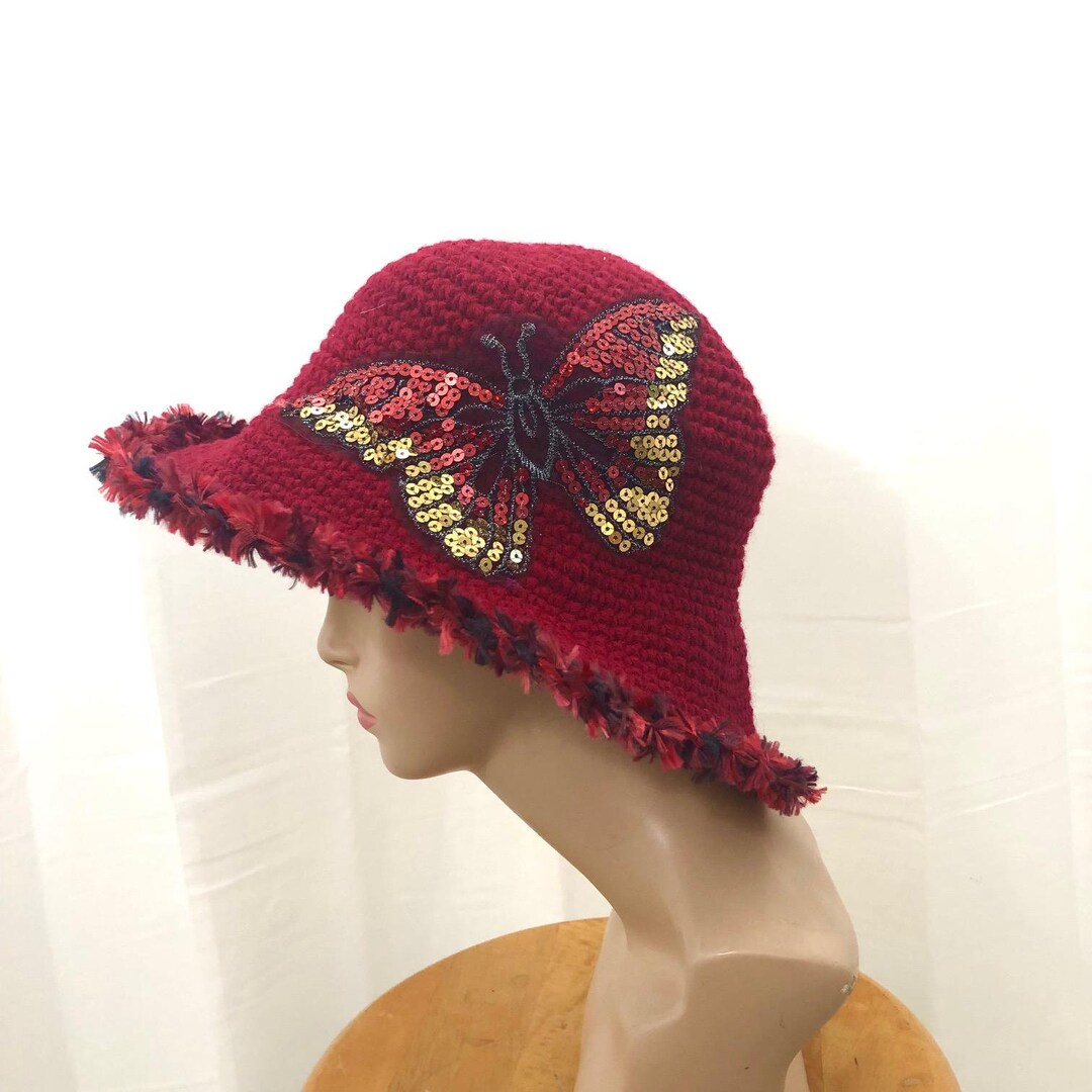 Red Hat Crochet Cloche Hat Dressy Hat Bucket Hat Couture Hat  display picture 1
