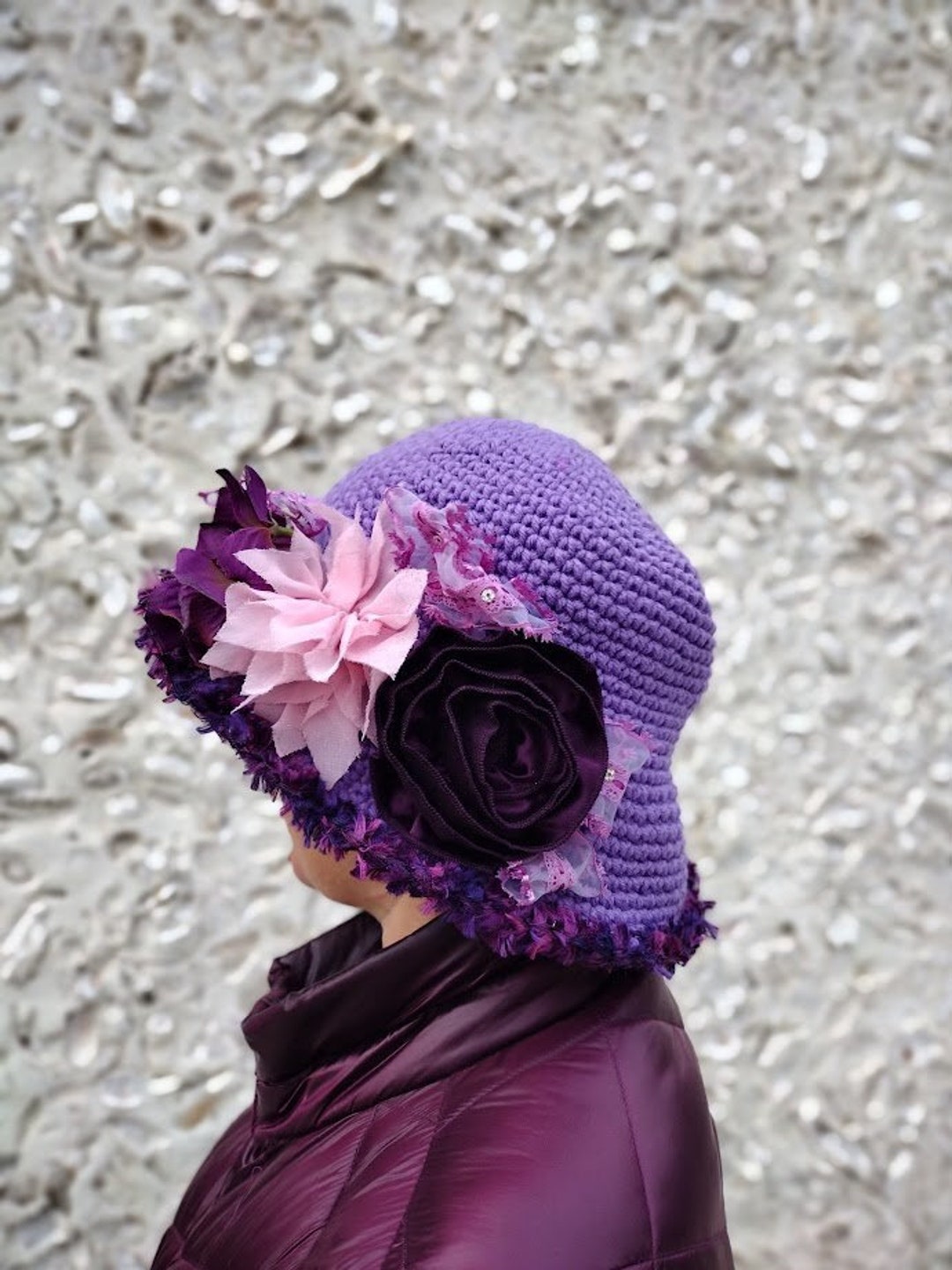 Easy Crochet Flower Hat Free Crochet Pattern Violet Crochet Flower Hat display picture 1