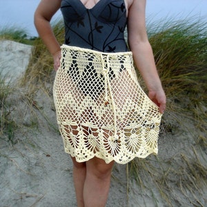 Crochet Skirt Beach skirt mini Poncho Stole  Wrap Capelet in Yellow Cotton
